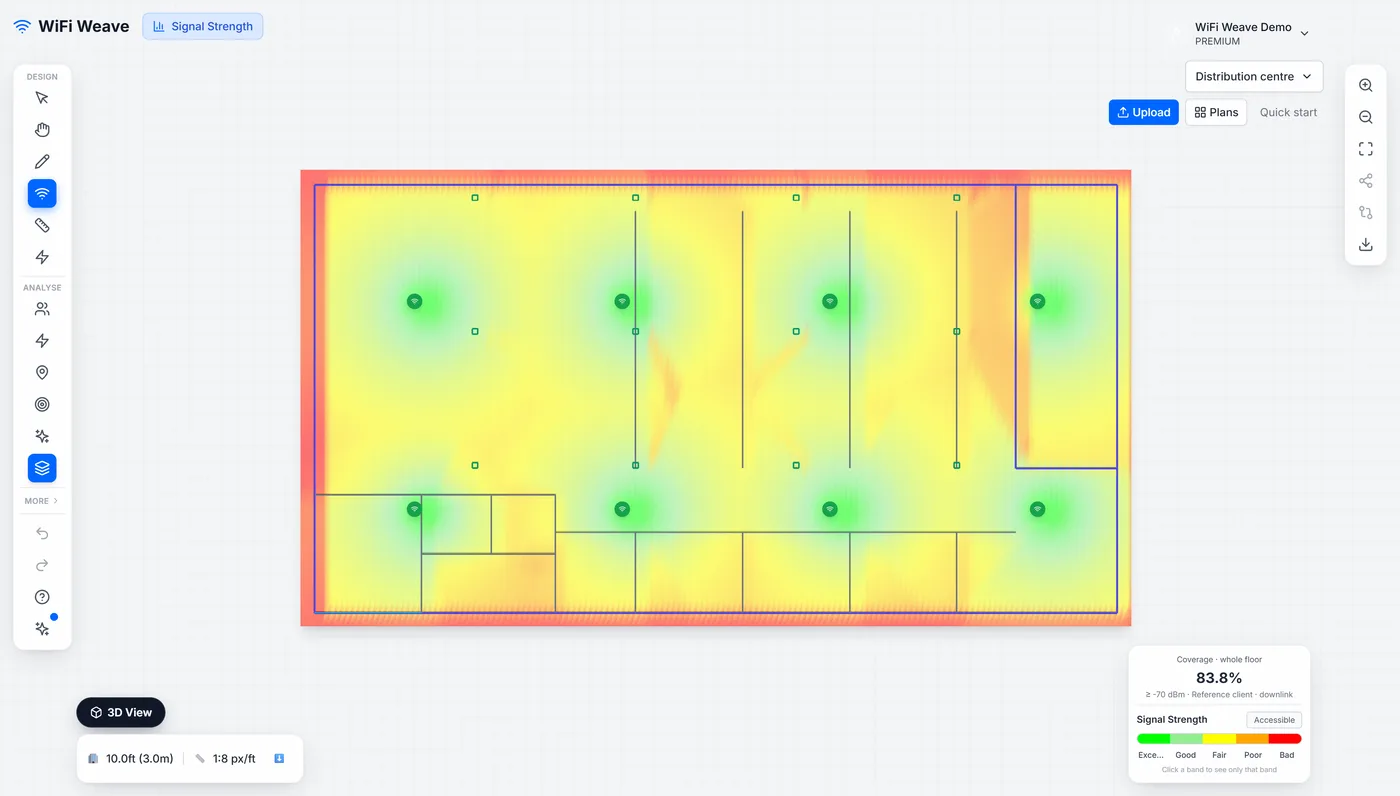 Access points imported from a controller export, on the floor plan