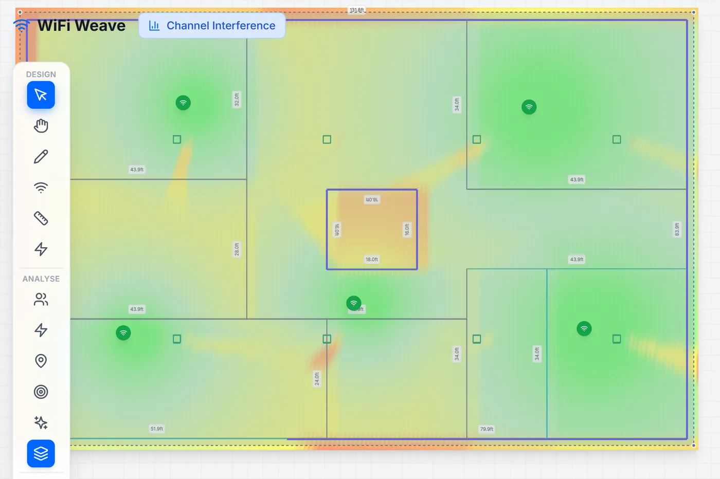 The channel interference layer, showing where access points share a channel